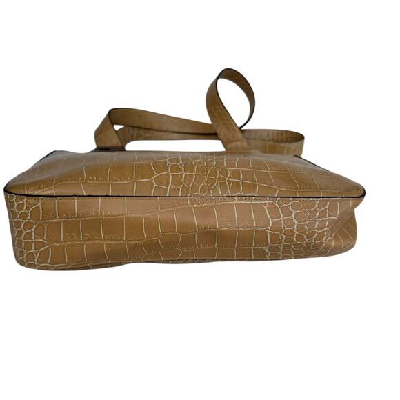 GUESS Tan Croc-Embossed Leather Double-Handle Shoulder Bag - Picture 8 of 12